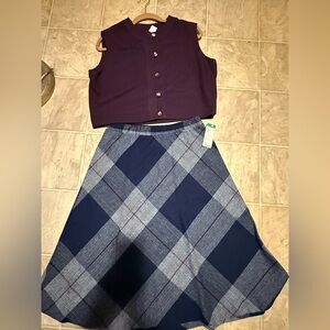 Vintage 2 Piece Plaid Navy and Gray Women's Skirt w/ vest